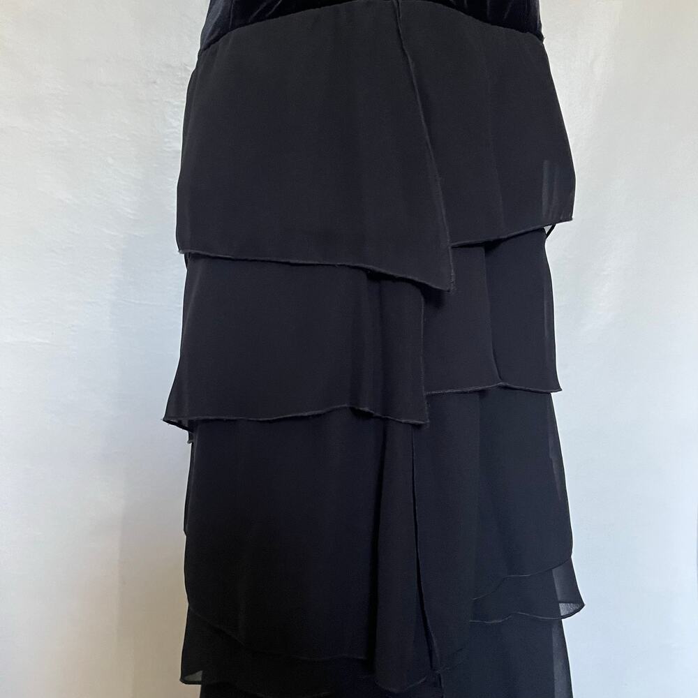 Xscape Joanna Chen Velvet Chiffon Strapless Dress 12 Prom Glam Goth Drop Waist - Picture 12 of 16